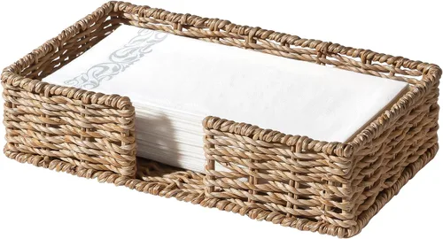 Vista 13 de Kordory Bandeja con soporte para toallas de invitados de acrílico para baño, soporte transparente rectangular para servilletas de baño para cocina