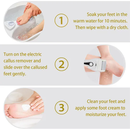 Vista 7 de Removedor eléctrico de callos para pies, elegible por la FSA, limas eléctricas portátiles recargables con 3 cabezales, kit de pedicura para piel