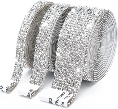 Vista 13 de 3 rollos de 6 m de cinta de diamantes de imitación de cristal autoadhesiva - Cintas adhesivas de diamantes DIY con diamantes de imitación de 2 mm