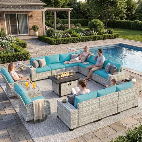 Vista 110 de Muebles de patio al aire libre conjunto PE mimbre ratán al aire libre sofá seccional Gris