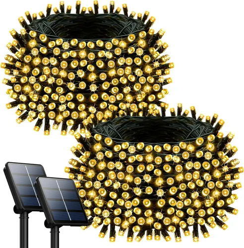 Vista 8 de Selarlyt - 2 paquetes de luces solares de Navidad para exteriores, 22 m, 200 luces LED solares con 8 modos de iluminación, luces solares Rojo