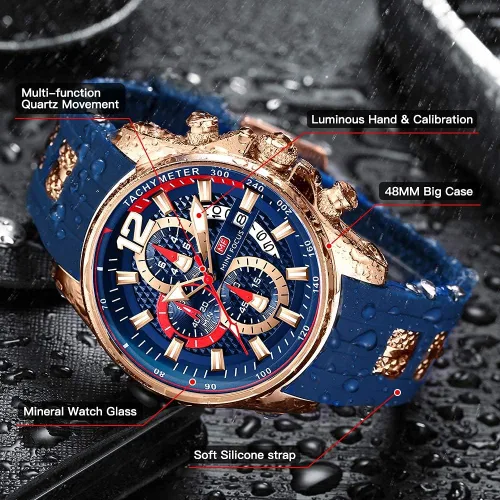 Vista 3 de MF MINI FOCUS Men Watch Casual Fashion Wrist Watches (Chronograph/Waterproof/Luminous/Calendar) Silicon Band Quartz Watches for Men (Black2)