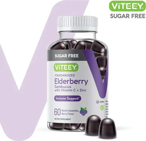 Vista 2 de Viteey Sambucus - Gomitas de saúco para adultos y adolescentes + zinc y vitamina C Sugar Free - Immune Support & Booster Herbal Supplement