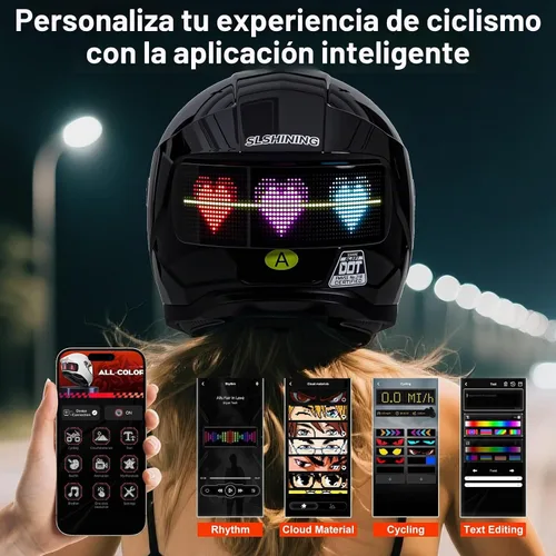 Vista 2 de Casco de Motocicleta - Casco Integral Aprobado por DOT (Control de Aplicación Inteligente), Casco de Motocicleta Compacto