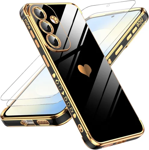 Vista 28 de LeYi Funda para Motorola-G 2025: Love Heart Plating Luxury, Negro