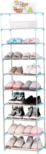 Vista 10 de Jucaifu - Estante pequeño apilable para zapatos, ahorro de espacio para entrada, pasillo y armario, organizador y almacenamiento (3 niveles, negro)