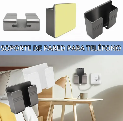 Vista 5 de TiciKim 2 soportes de pared para teléfono celular, soporte adhesivo para teléfono celular con orificio de recepción de cable de datos, soporte