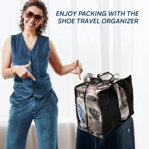 Vista 6 de Bolsa de viaje para zapatos - Organizador de zapatos de viaje - Bolsa portátil para zapatos de equipaje - Bolsa de almacenamiento de zapatos, Negro