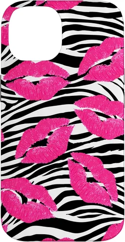 Vista 4 de Funda con estampado de labios de cebra rosa intenso y negro para iPhone 16 McBling