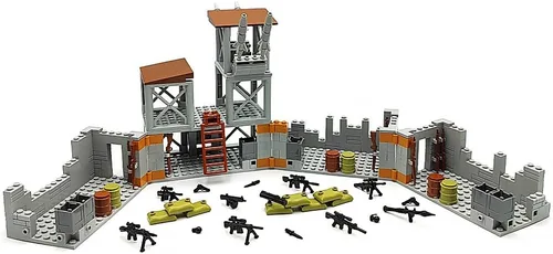 Vista 5 de Conjunto de bloques de construcción de base militar ZHX para accesorios de guerra de minifiguras del ejército, torre de guardia de base de defensa