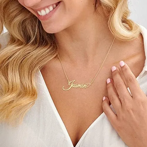 Vista 3 de Juantao Collar personalizado con nombre chapado en oro de 18 quilates con corazón regalos personalizados para mujeres, adolescentes y niñas, Metal