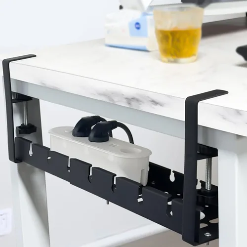 Vista 2 de Space Saving Under Desk Cable Tray Adjustable Length 15.75-20.47 Inches Holds 20lbs Not Drilling Required for Home Not Drill Cable Organizers