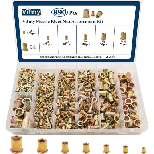 Vista 34 de Tuerca de remache UNC de 1/2 ''-13, 10 piezas de acero inoxidable 304 cabeza plana remache roscado inserto Nutsert