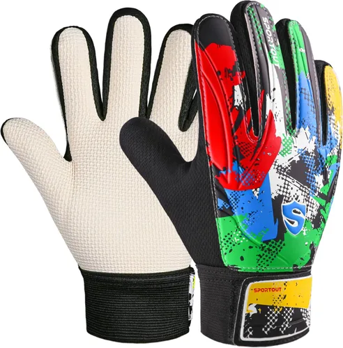 Vista 13 de Sportout Guantes de portero para niños, guantes de fútbol con doble protección en la muñeca y material de látex resistente al desgaste