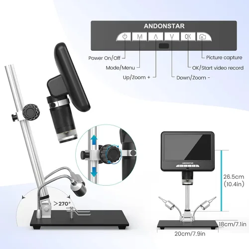 Vista 8 de Andonstar Microscopio digital HDMI AD207S-Pro, microscopio de soldadura, microscopio de moneda para monedas de error, kit de microscopio electrónico