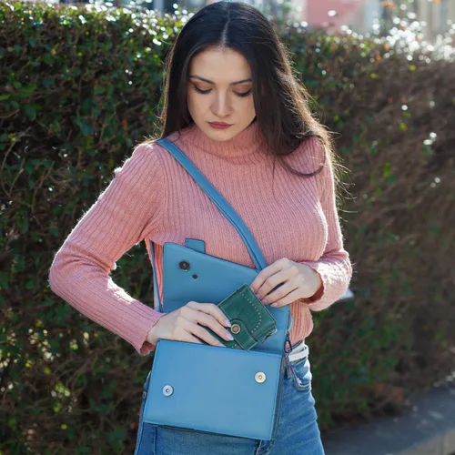 Vista 6 de Cartera pequeña de piel plegable para mujer, de gran capacidad, con bloqueo Rfid, con cremallera, con 16 ranuras para tarjetas y 2 ventanas