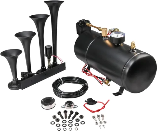Vista 8 de Kit de bocinas de tren de 150DB con 4 trompetas, súper fuerte con compresor de aire de 150 PSI 12V, tanque compresor de bocina de aire