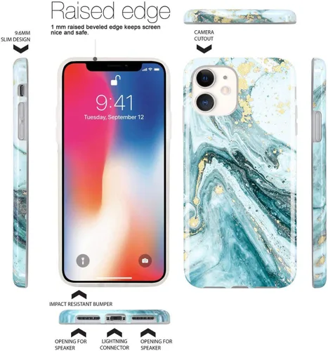 Vista 6 de Funda compatible con iPhone 11, diseño de mármol con purpurina dorada, delgada, a prueba de golpes, flexible, TPU suave, funda de silicona de goma