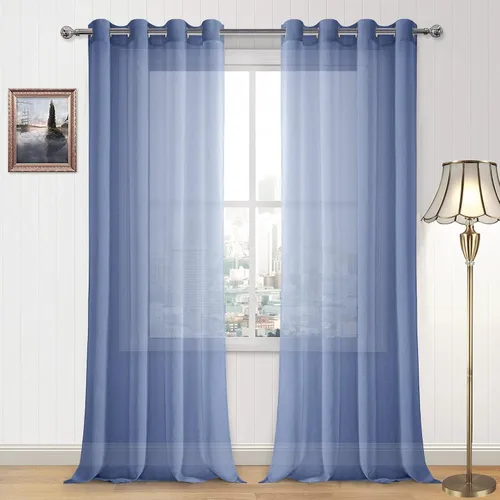 Vista 27 de DWCN Cortinas traslúcidas color verde frijol para sala de estar y dormitorio - Cortinas voile con aspecto de lino sintético con ojales en la parte
