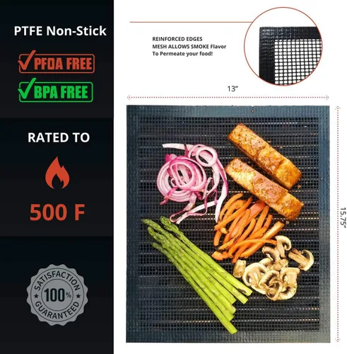Vista 3 de Mighty Mat - Juego de 3 alfombrillas reforzadas antiadherentes para ahumar y cocinar pescado, verduras, carnes en ahumador o parrilla