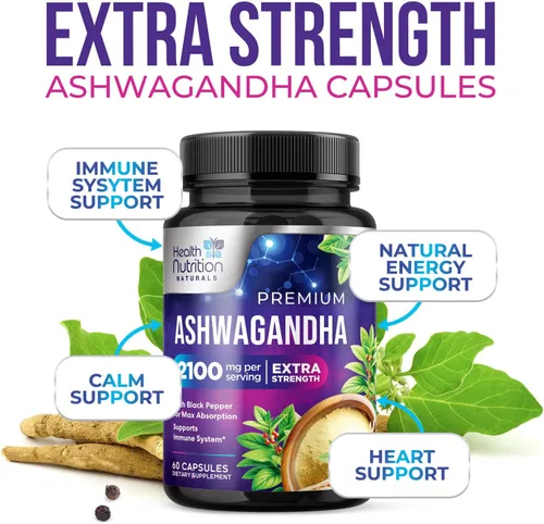 Vista 5 de Ashwagandha Supplements - La mejor cápsula de raíz y polvo de Ashwagandha con pimienta negra para una máxima absorción, calma y descanso