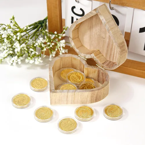 Vista 4 de TINGKU Guadalupe Monedas de boda Arras de Boda Catolica Recuerdos Para Boda con Monedas de Oro Decoracion Para Bodas con Caja de Madera