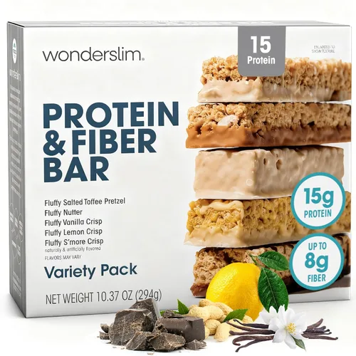 Vista 11 de WonderSlim Barras de proteína altas en fibra, crujiente Fluffy S'more 15g de proteína, 8g de fibra bajas en azúcar, bajas en carbohidratos