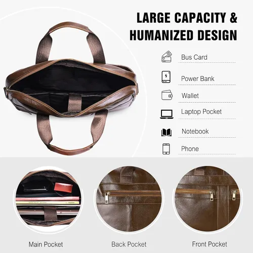 Vista 3 de FANDARE Maletín de cuero para hombre para portátil de 15,6 pulgadas