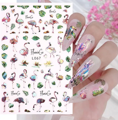 Vista 2 de 8 hojas de calcomanías de arte de uñas de flores de animales, calcomanías autoadhesivas 3D de mariposas, pavo real, suministros de arte de uñas