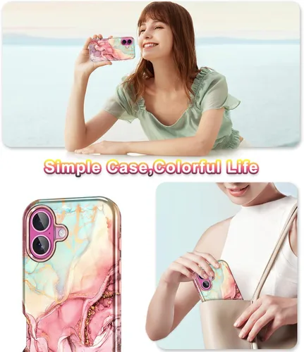 Vista 6 de Btscase Funda para iPhone 16 (2024), [probada en caídas de grado militar] Diseño de patrón de mármol delgado, resistente, a prueba de golpes