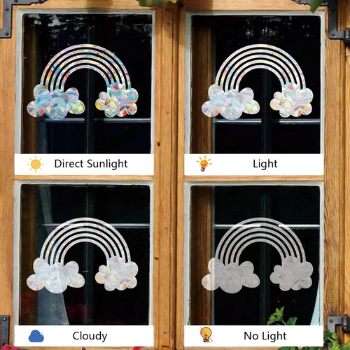 Vista 8 de PLIGREAT 56 calcomanías de ventana de hojas de arco iris, calcomanías estáticas de verano para ventana, a prueba de golpes, calcomanías de alerta