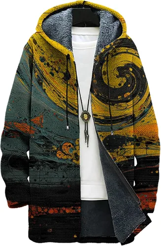 Vista 21 de Mens Hooded Cardigan Japanese Art Zip Up Long Sleeve Sweater Hoodie Dragon Print Coat with Pockets