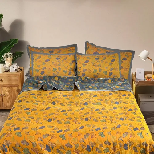 Vista 6 de Ginkgo - Juego de ropa de cama tamaño King, reversible, suave, juego de edredón con fundas de almohada, juego de colcha de algodón ligero para todas