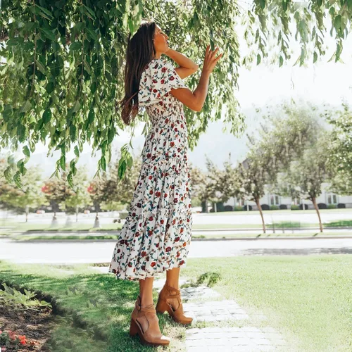 Vista 4 de Vestidos para mamá e hija, sin mangas, tirantes delgados, a cuadros, floral, a la rodilla, para playa, bohemio, para mamá, hija, trajes a juego