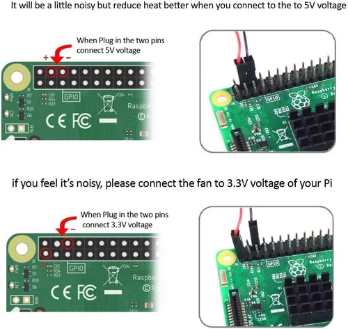 Vista 4 de Aokin Ventilador de refrigeración Raspberry Pi DC 5V/3.3V Ventilador de refrigeración de CPU sin escobillas con tornillos para Raspberry Pi 4 B, Pi