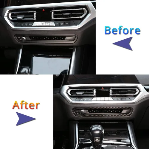 Vista 2 de Marco de ajuste de volumen de consola central de automóvil de material ABS para BMW Serie 3 G20 G28 2019 2020 (estilo de fibra de carbono)