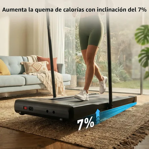 Vista 2 de DeerRun Walking Pad Treadmill with Incline & Handle Bar Negro sólido