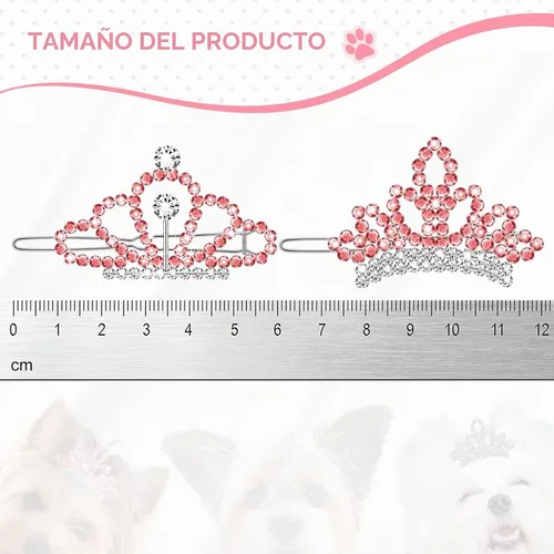 Vista 2 de MTLEE Accesorios para el cabello con diamantes de imitación de cristal, 2 pinzas de tiara para perros, niñas y disfraces de aseo de mascotas (rosa)