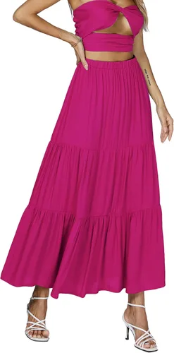 Vista 6 de LYANER Conjunto de 2 piezas para mujer con parte superior corta y falda larga con volantes