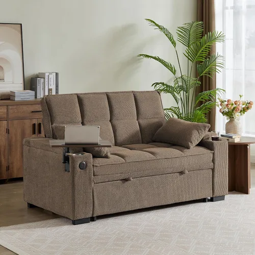 Vista 3 de Eafurn Sofá cama convertible de felpilla capitoné 3 en 1 de 65 pulgadas Café - 65