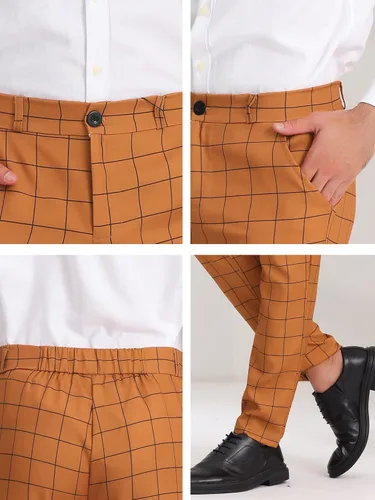 Vista 6 de Lars Amadeus Pantalones de vestir a cuadros para hombre, con parte delantera plana, estampado a cuadros