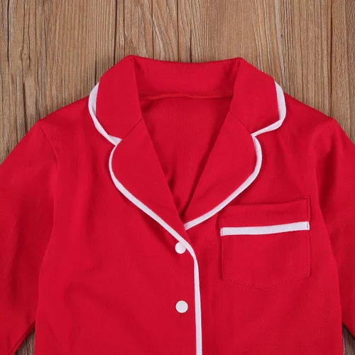 Vista 3 de Conjunto de pijama de manga larga con botones para niña pequeña, conjunto de ropa de dormir