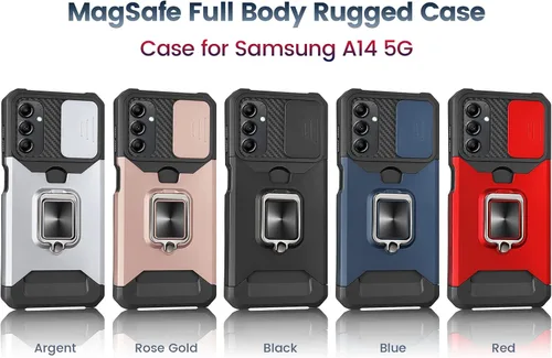 Vista 2 de RingPi Funda para teléfono Samsung Galaxy A14 5G, anillo giratorio de 360°, protección de lente de cámara, funda protectora de TPU de doble capa a