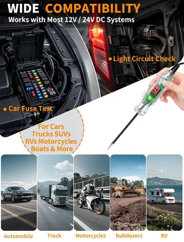 Vista 9 de Luz de prueba automotriz con voltímetro, probador de circuito digital