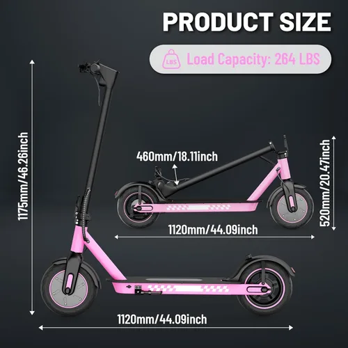 Vista 8 de ApexSurge Electric Scooter for Adults, 10" Tires, 350W Powerful Motor and Max 22/31 Miles Long Range, Top Speed 19Mph, Dual Brake Stystem E Rosa