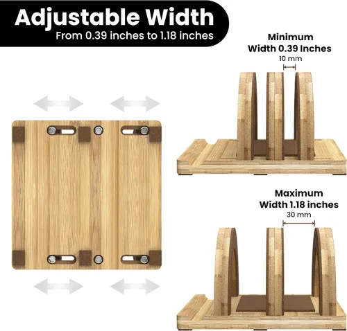 Vista 3 de Kothar Soporte vertical de madera prémium para laptop, soporte de bambú ajustable de doble ranura para MacBook, Dell, HP y más Organizador