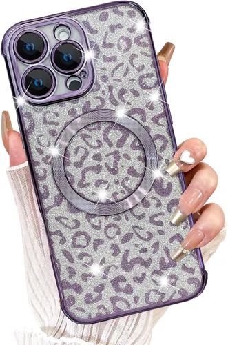 Vista 39 de Fiyart Diseñado para iPhone 16 Pro Max, Funda Compatible con MagSafe, Estampado de Guepardo, Placa de Protección de Cámara, Magnético, Brillante