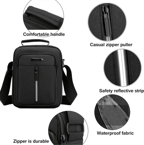 Vista 2 de Pequeño bolso cruzado de lona para hombre pequeño bolso de hombro mini bolso de mensajero para teléfono celular monedero portátil