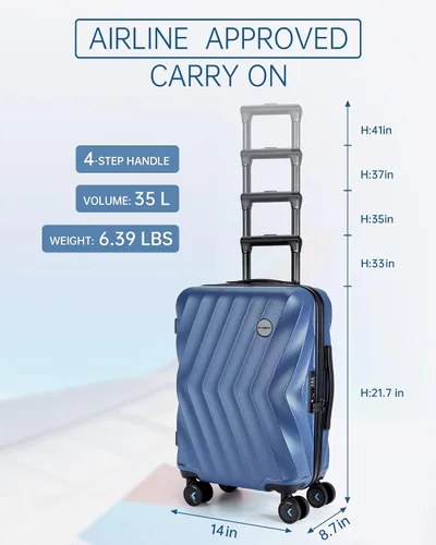 Vista 5 de BAGSMART Equipaje de viaje para equipaje de mano Azul marino Equipaje rígido con ruedas giratorias