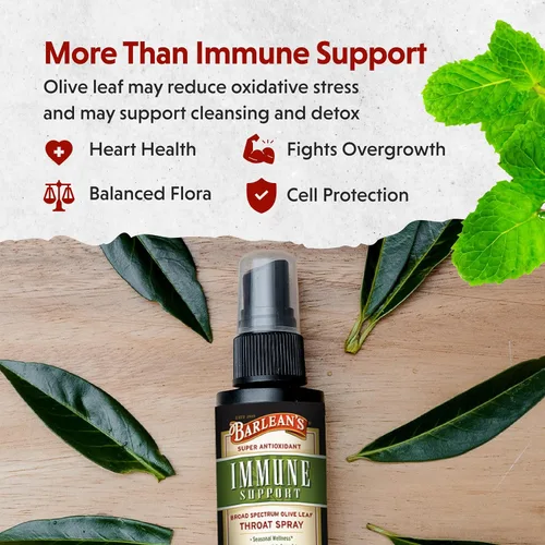 Vista 3 de Barlean's Olive Leaf Complex - Spray para la garganta, suplemento de apoyo inmunológico con menta, limón y salvia para aliviar la picazón